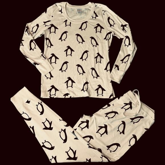 Hanna Andersson Adult Penguin Print Long John Pajamas New But Washed Size Large - Picture 1 of 11